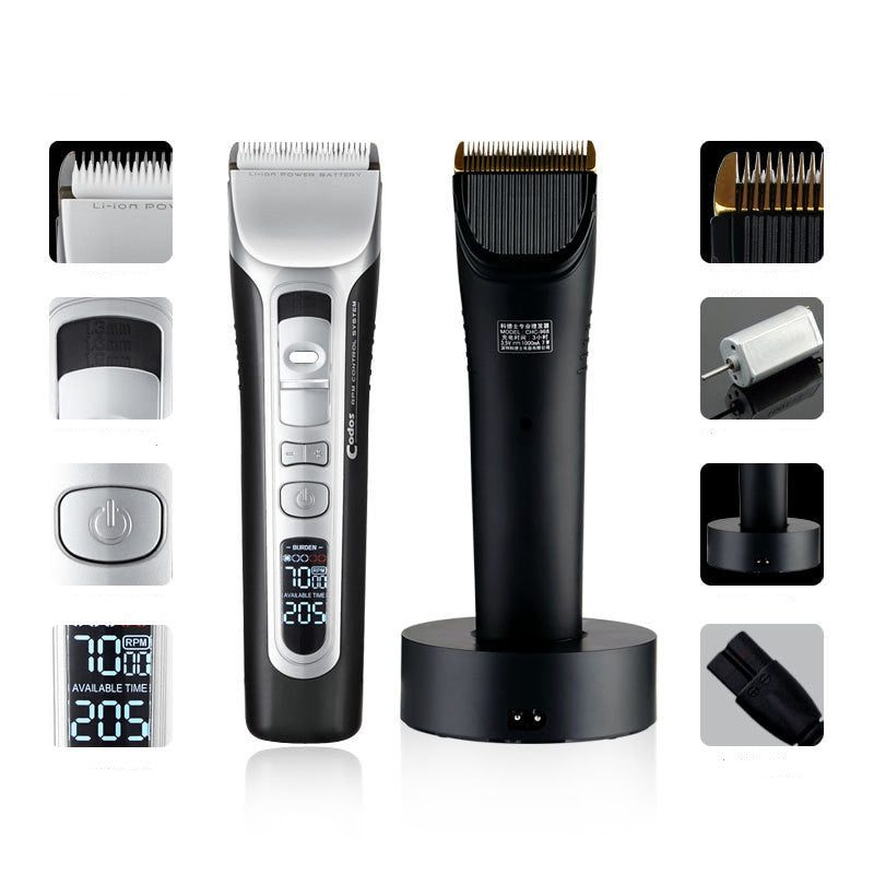 Titanium Pro Cordless Barber Clipper – LED Display + Charging Dock