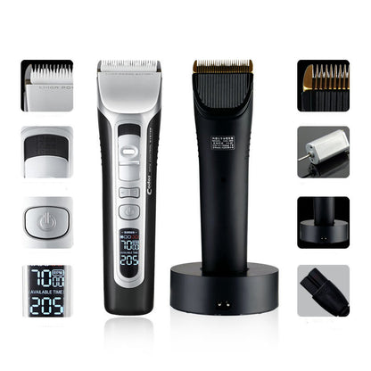 Titanium Pro Cordless Barber Clipper – LED Display + Charging Dock
